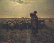 jean-francois millet Shepherdess with her flock (san17) china oil painting reproduction